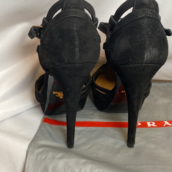 Prada T-strap Black Suede Platform Pumps, Size 36.5 - Picture 5 of 8